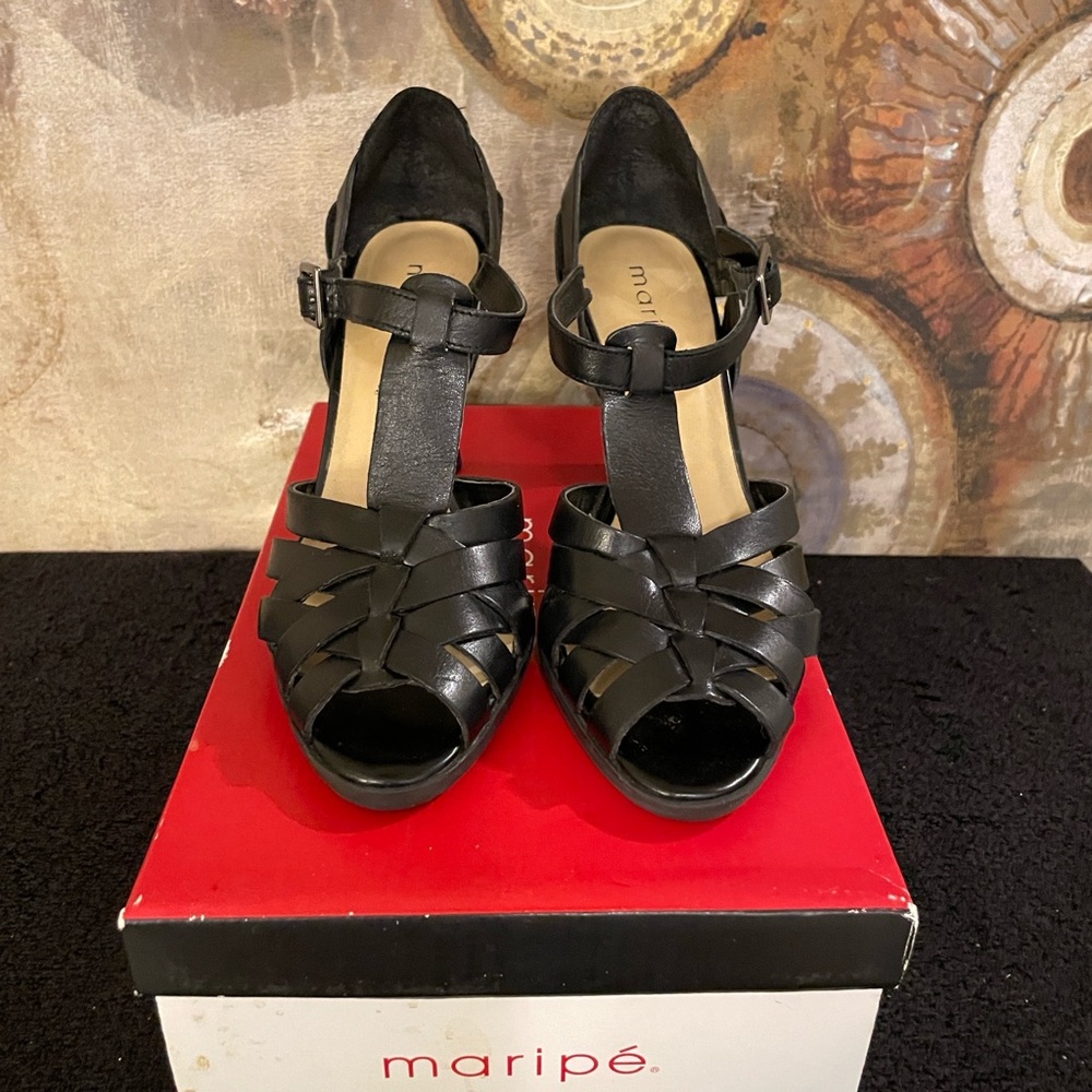 Maripe Black Leather Heels